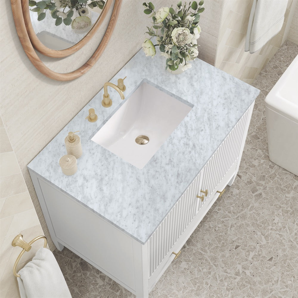 The Timeless Elegance of a White Bathroom Vanity with Carrara Marble Countertop