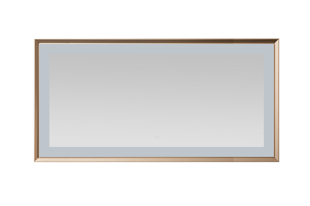 Madison 72" x 36" Framed LED Bathroom Mirror, Anti-Fog in Brushed Gold