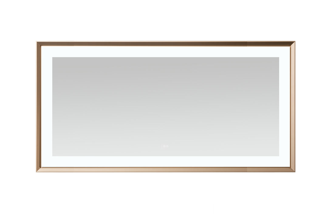 Madison 72" x 36" Framed LED Bathroom Mirror, Anti-Fog in Brushed Gold