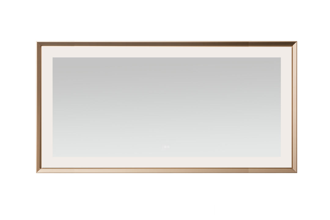 Madison 72" x 36" Framed LED Bathroom Mirror, Anti-Fog in Brushed Gold