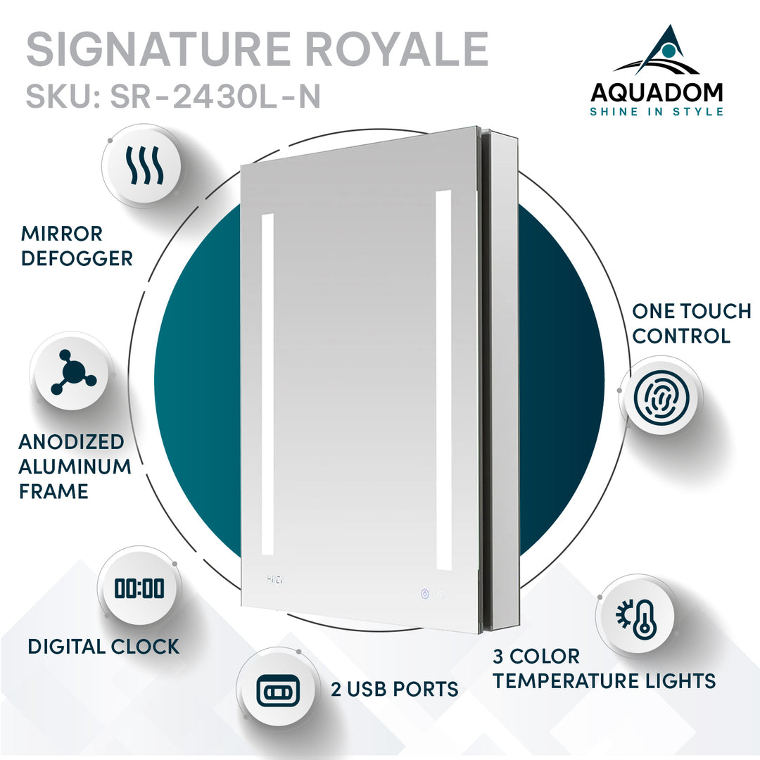 Signature Royale 24" x 30" Left Hinge LED Medicine Cabinet