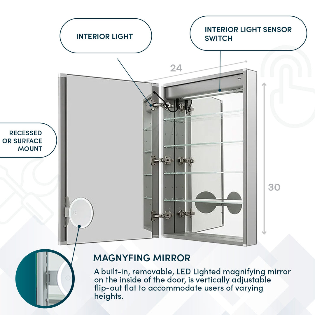 Signature Royale 24" x 30" Left Hinge LED Medicine Cabinet