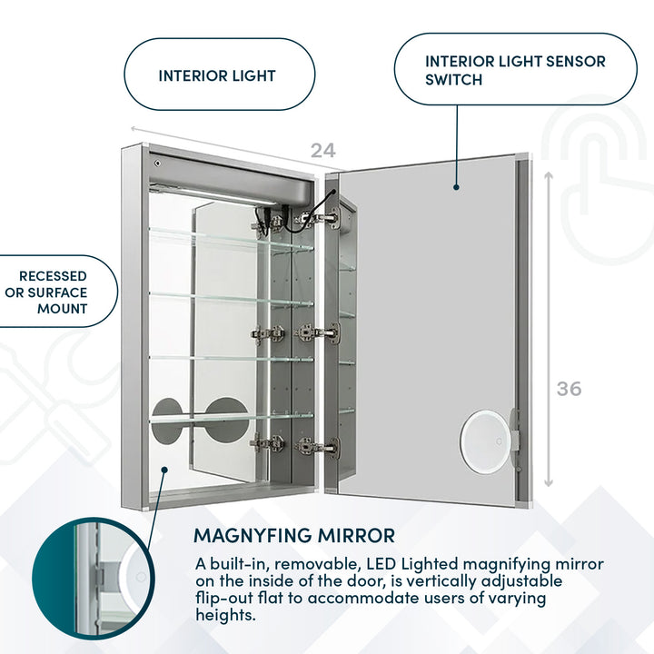 Signature Royale 24" x 36" Right Hinge LED Medicine Cabinet