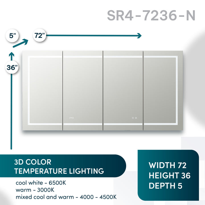 Signature Royale 72" x 36" Four Door LED Medicine Cabinet