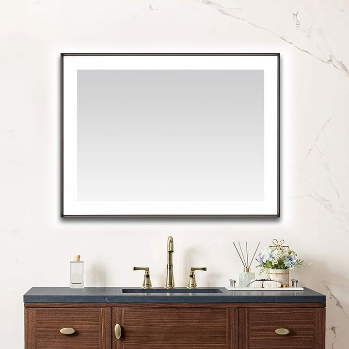 Lexington 48" x 36" LED Bathroom Mirror in Matte Black, Anti-Fog | ANVE Kitchen &amp; Bath