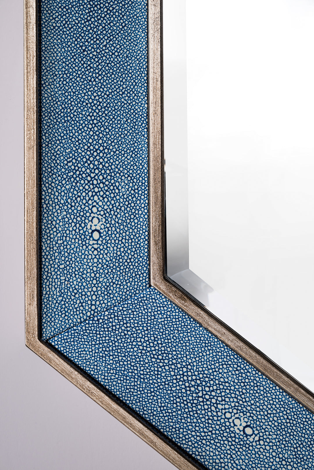 Tangent 30" x 41" Hexagonal Bathroom Mirror, Silver with Delft Blue