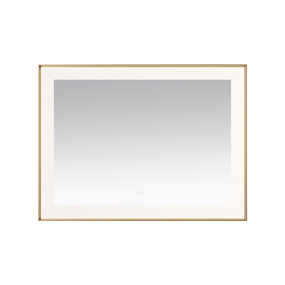 A Lexington 48 inch x 36 inch LED Lighted Slim Frame Mirror with a thin gold frame and wide white mat border is centered against a plain white background.