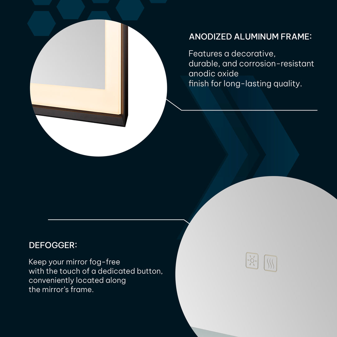 Madison 48" x 36" Framed LED Bathroom Mirror, Anti-Fog in Brushed Gold