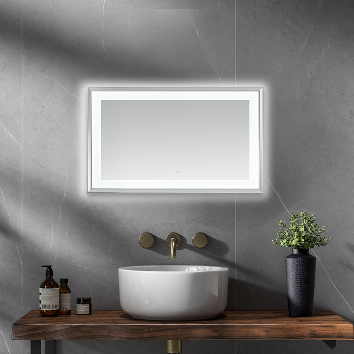 Madison 60" x 36" Framed LED Bathroom Mirror, Anti-Fog in Chrome | ANVE Kitchen &amp; Bath