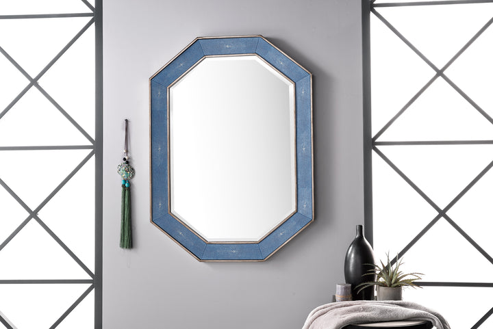 Tangent 30" x 41" Hexagonal Bathroom Mirror, Silver with Delft Blue