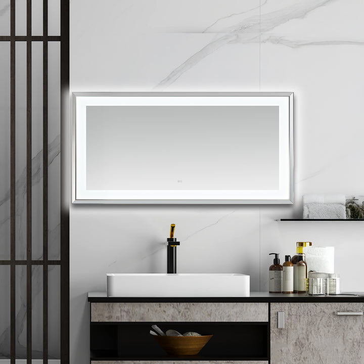 Madison 72" x 36" Framed LED Bathroom Mirror, Anti-Fog in Chrome | ANVE Kitchen &amp; Bath