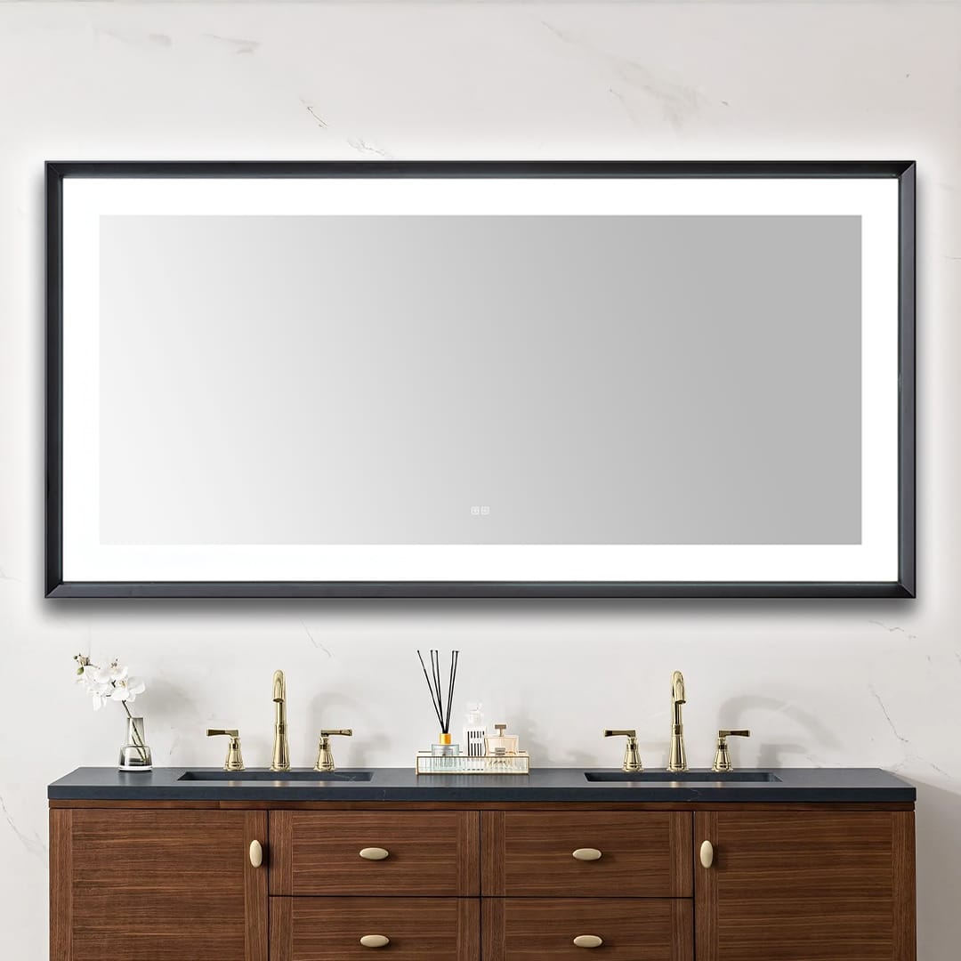 Madison 72" x 36" Framed LED Bathroom Mirror, Anti-Fog in Matte Black | ANVE Kitchen & Bath