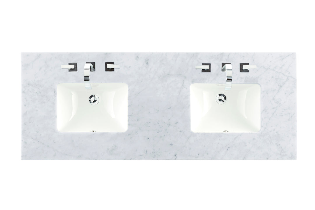 60" Double Vanity Top in Carrara White Marble with Undermount Sinks | ANVE Kitchen &amp; Bath