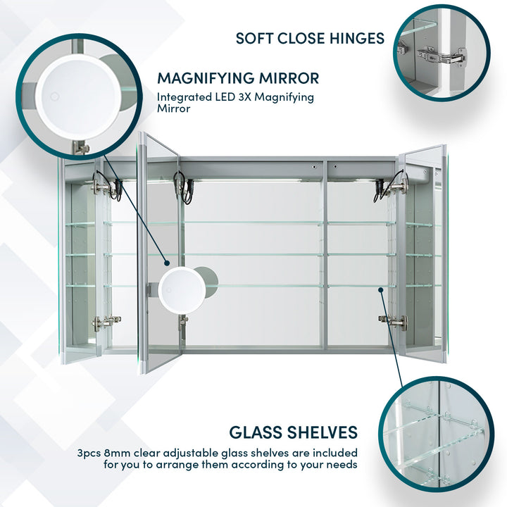 Edge Royale 48" x 32" LED Lighted Triple Door Medicine Cabinet