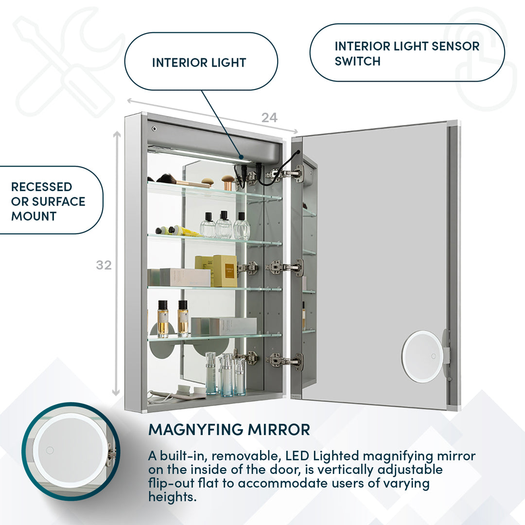 Edge Royale 24" x 32" Right Hinge LED Lighted Medicine Cabinet