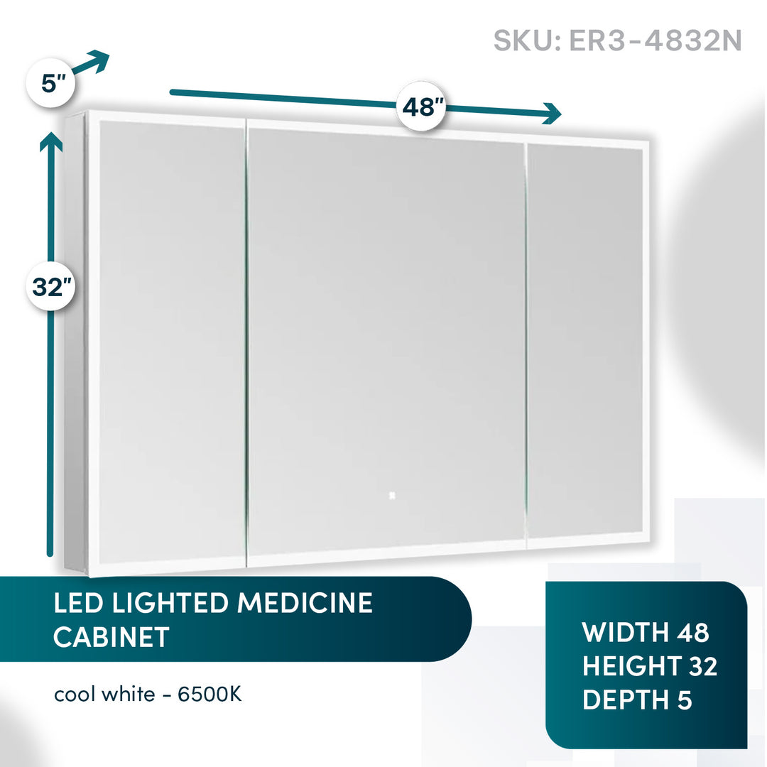 Edge Royale 48" x 32" LED Lighted Triple Door Medicine Cabinet