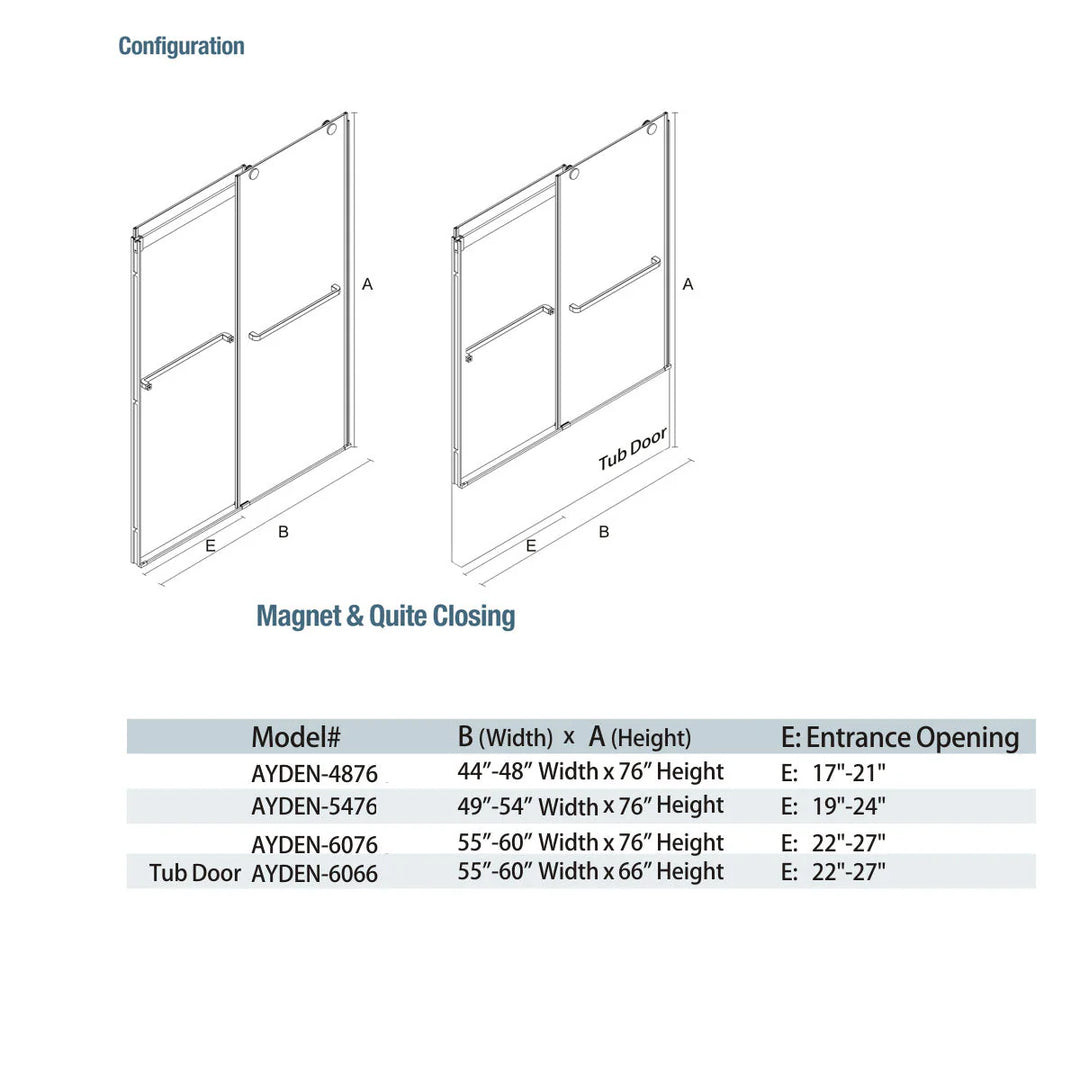 Ayden Frameless Bypass Sliding Shower Door