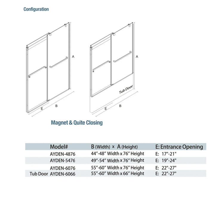 Ayden Frameless Bypass Sliding Shower Door