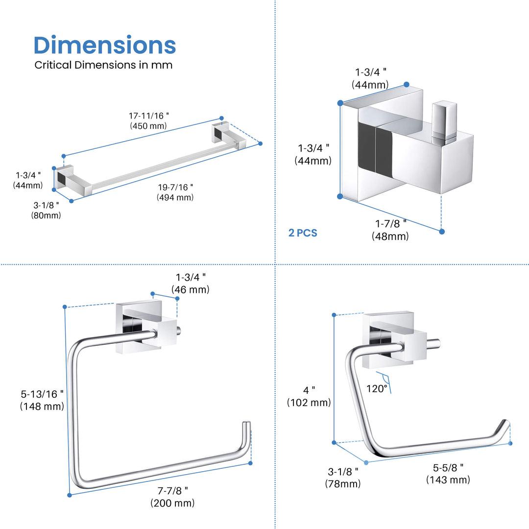 Quadra 5-Piece Bathroom Hardware Set in 4