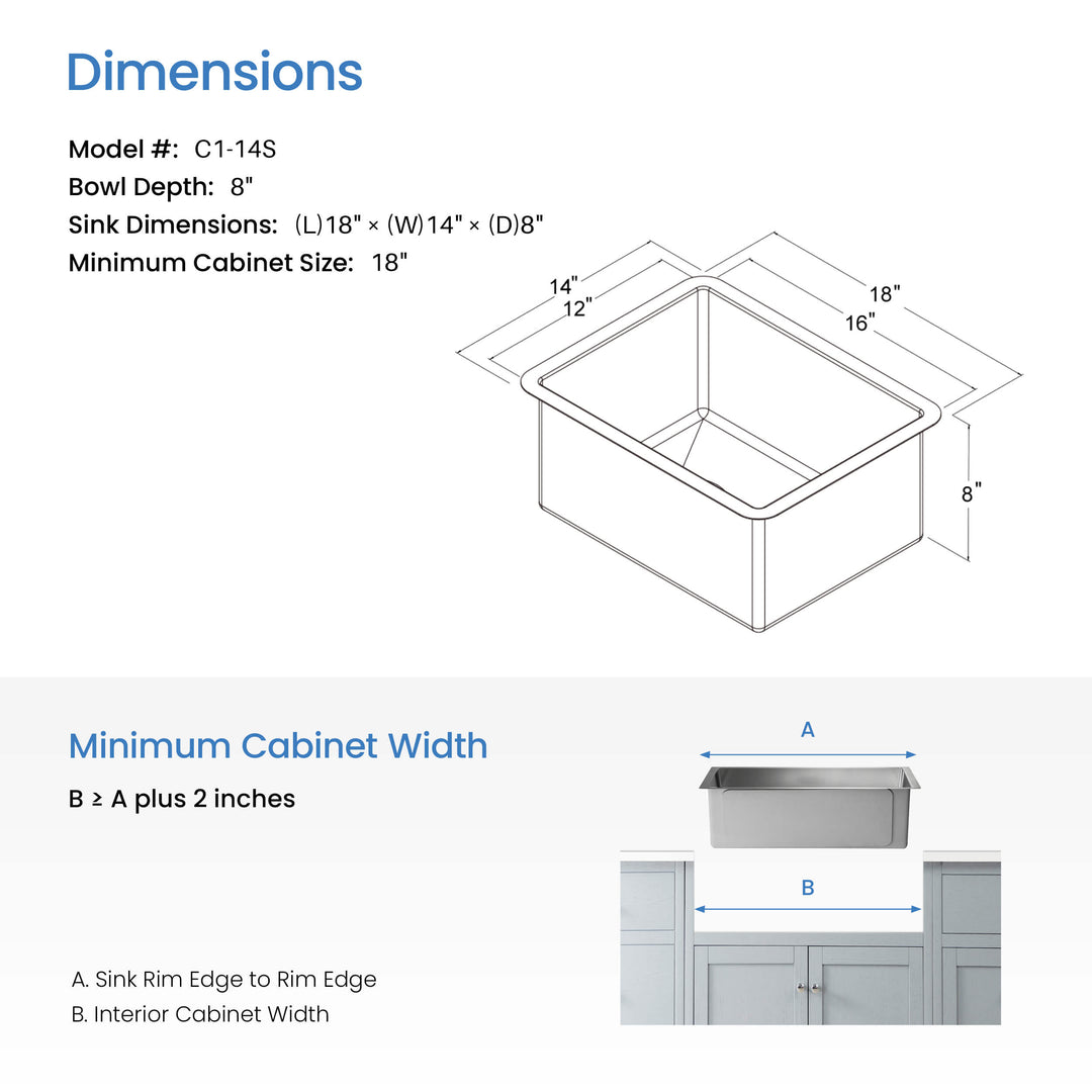 14" Undermount Single Bowl 16-Gauge Stainless Steel Kitchen Sink