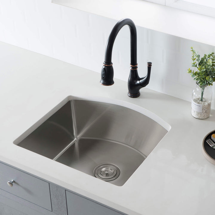 22" Undermount Single Bowl D-Shape 16-Gauge Stainless Steel Kitchen Sink
