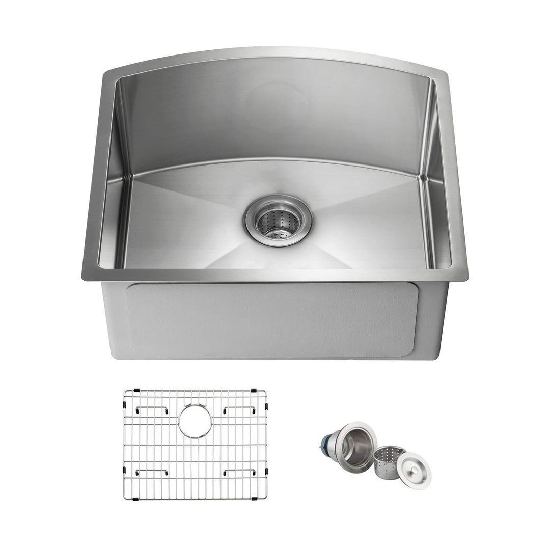 22" Undermount Single Bowl D-Shape 16-Gauge Stainless Steel Kitchen Sink | ANVE Kitchen & Bath