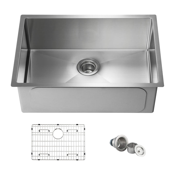 28" Undermount Single Bowl 16-Gauge Stainless Steel Kitchen Sink | ANVE Kitchen &amp; Bath