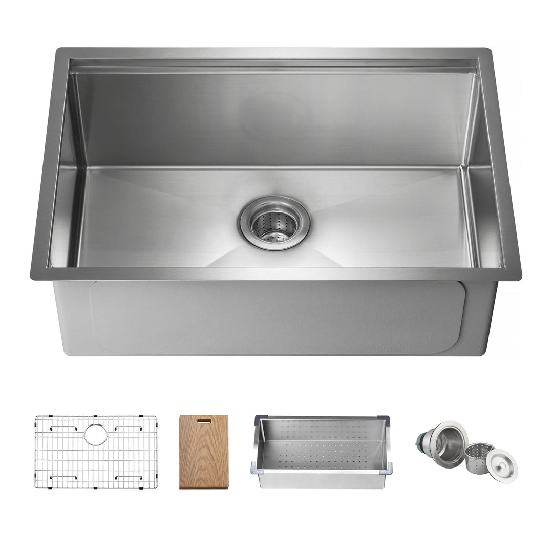 28" Undermount Single Bowl Stainless Steel Workstation Kitchen Sink | ANVE Kitchen & Bath