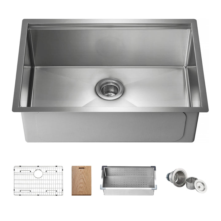 28" Undermount Single Bowl Stainless Steel Workstation Kitchen Sink | ANVE Kitchen &amp; Bath