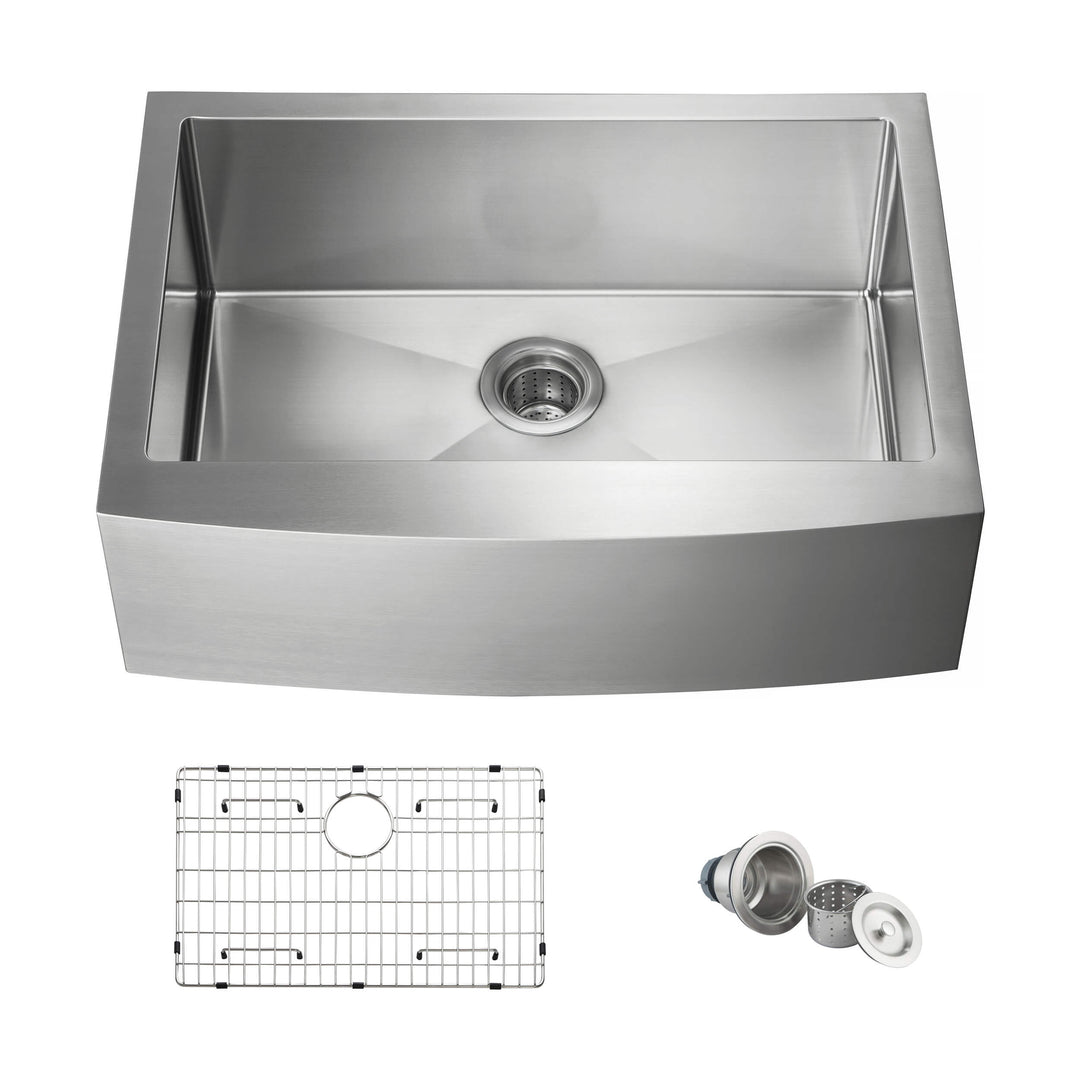 30" Farmhouse Apron Single Bowl Stainless Steel Kitchen Sink | ANVE Kitchen & Bath