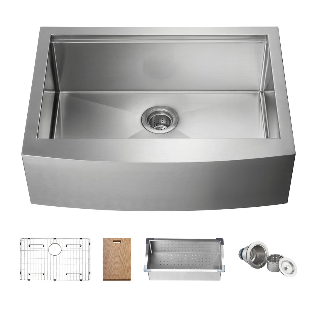 30" Farmhouse Apron Single Bowl Stainless Steel Workstation Kitchen Sink | ANVE Kitchen & Bath