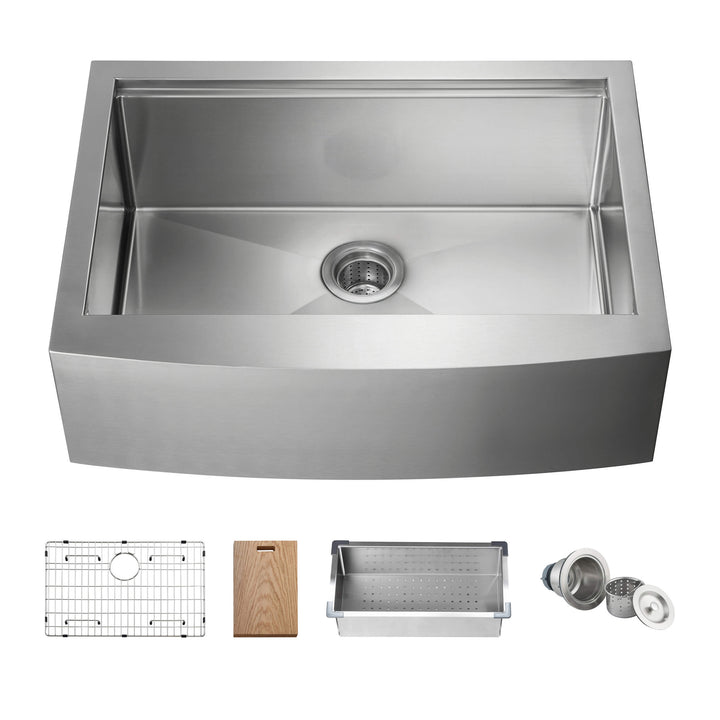 30" Farmhouse Apron Single Bowl Stainless Steel Workstation Kitchen Sink | ANVE Kitchen &amp; Bath