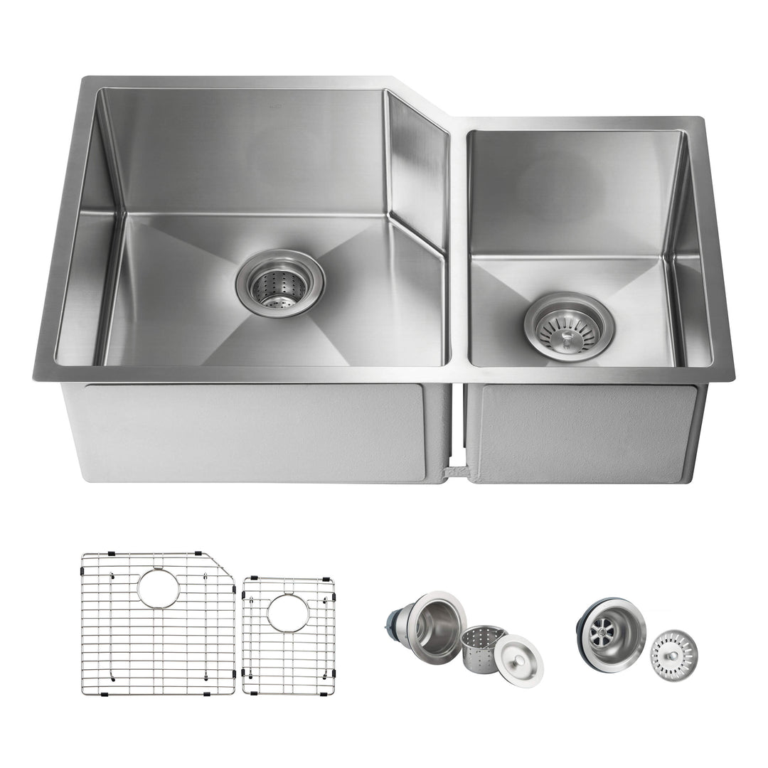 32" Undermount Double Bowl Stainless Steel Kitchen Sink | ANVE Kitchen & Bath