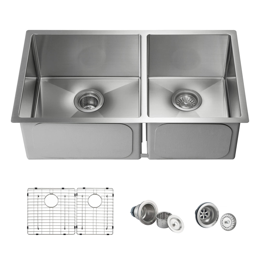 32 3/4" Undermount Double Bowl Stainless Steel Kitchen Sink in 33DBS | ANVE Kitchen & Bath