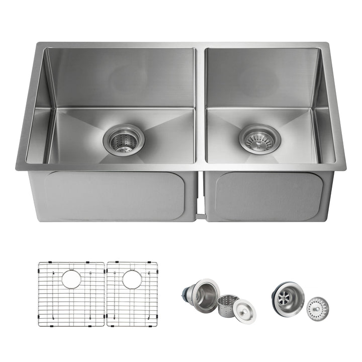 32 3/4" Undermount Double Bowl Stainless Steel Kitchen Sink in 33DBS | ANVE Kitchen &amp; Bath
