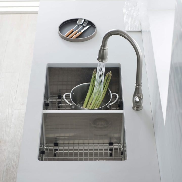32 3/4" Undermount Double Bowl Stainless Steel Kitchen Sink in 33DEQ