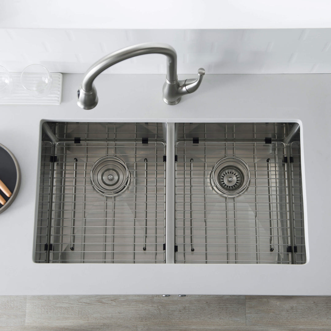 32 3/4" Undermount Double Bowl Stainless Steel Kitchen Sink in 33DEQ