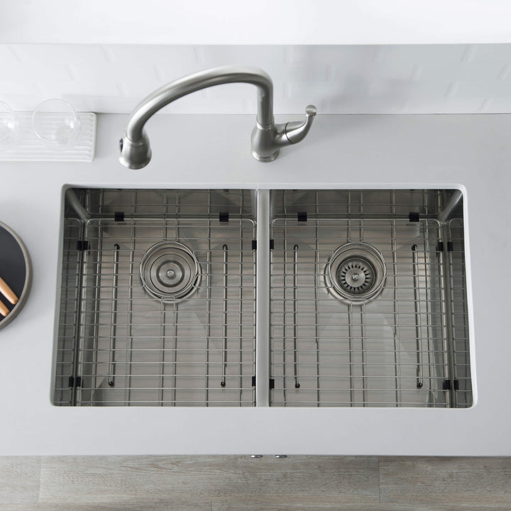 32 3/4" Undermount Double Bowl Stainless Steel Kitchen Sink in 33DEQ