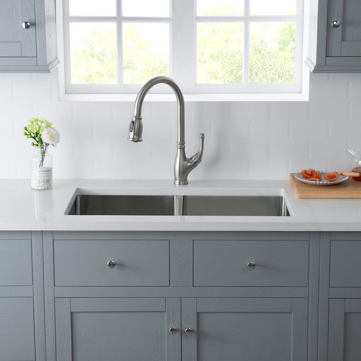 32 3/4" Undermount Double Bowl Stainless Steel Kitchen Sink in 33DEQ