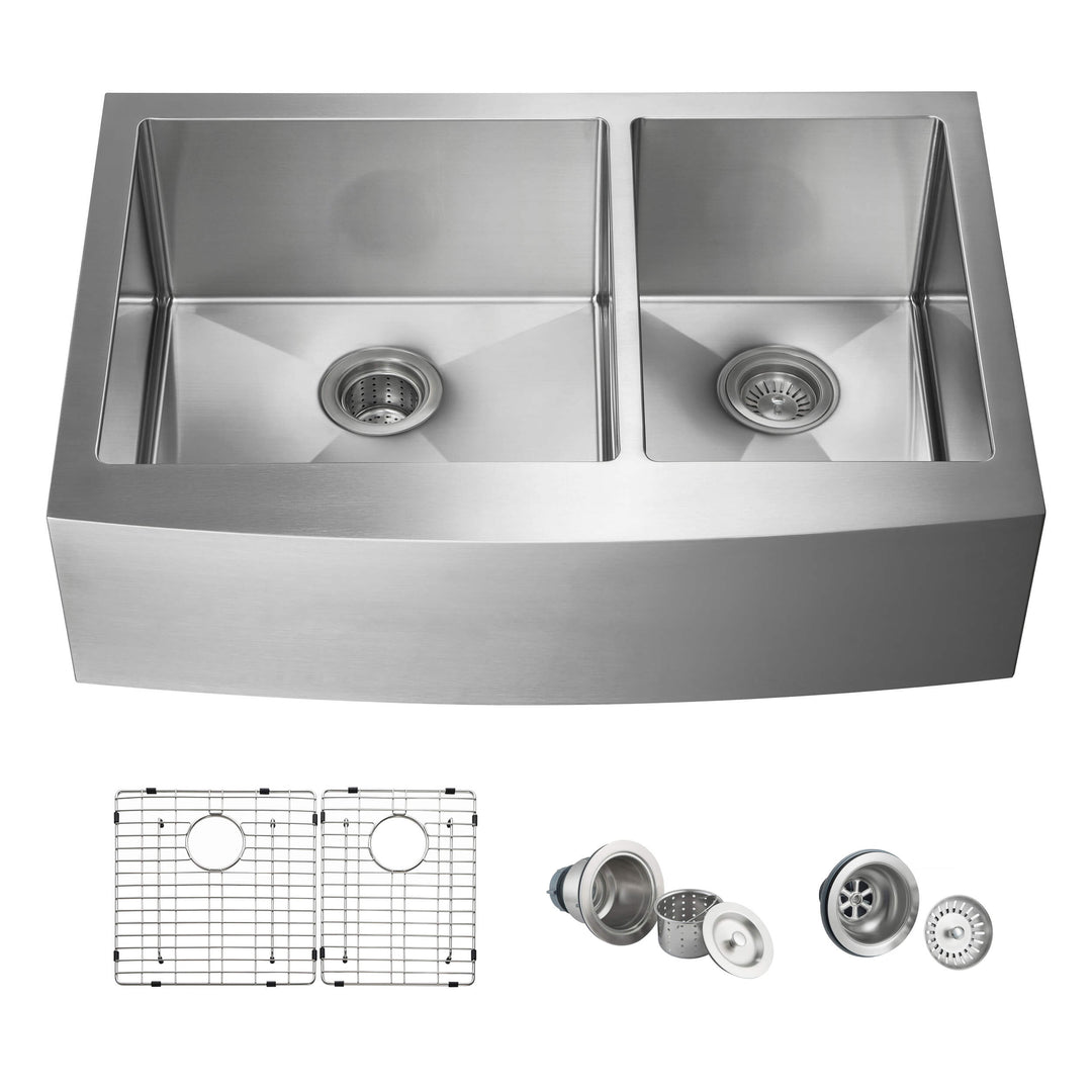 33" Farmhouse Apron Double Bowl Stainless Steel Kitchen Sink | ANVE Kitchen & Bath