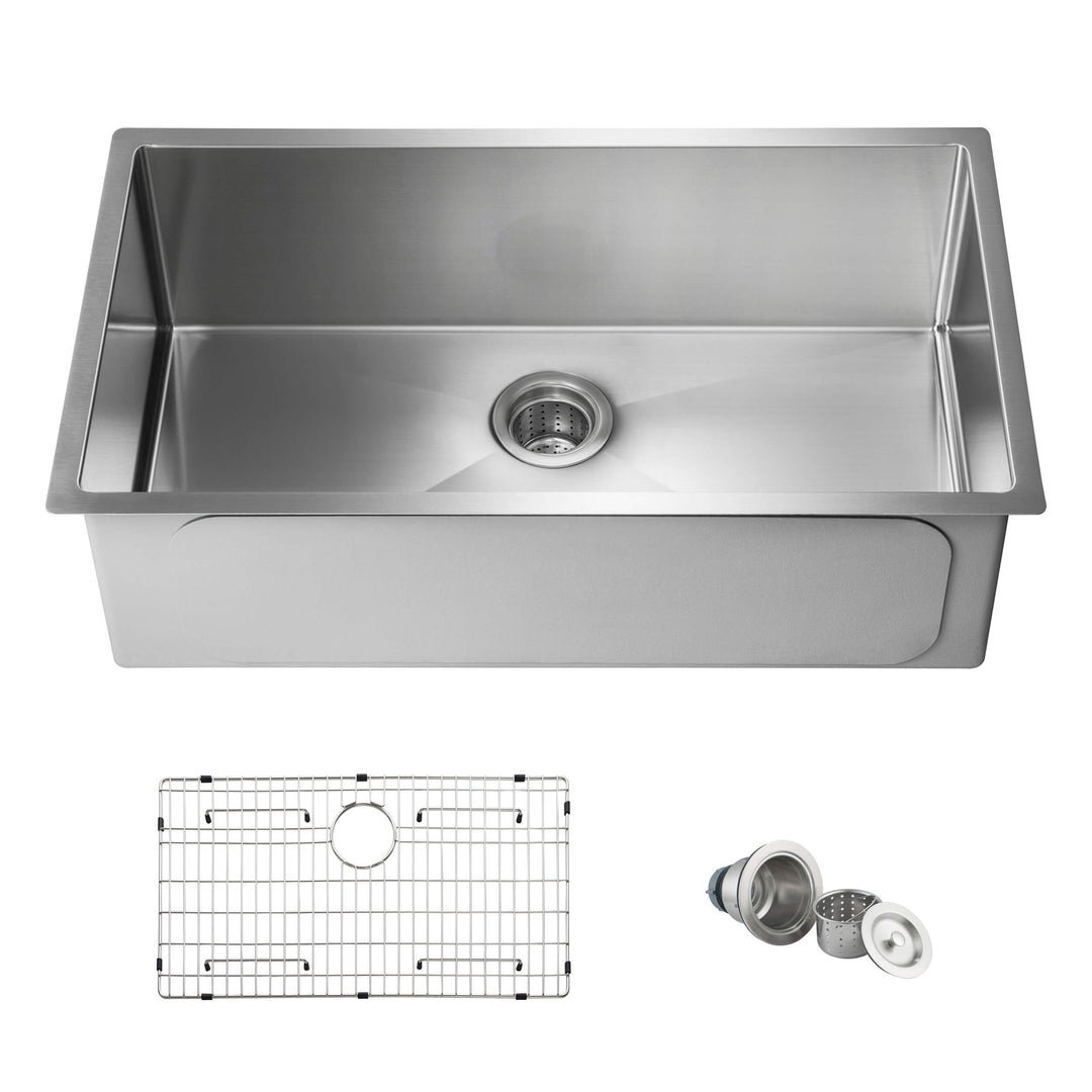 32 3/4" Undermount Single Bowl 16-Gauge Stainless Steel Kitchen Sink | ANVE Kitchen & Bath