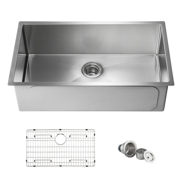 32 3/4" Undermount Single Bowl 16-Gauge Stainless Steel Kitchen Sink | ANVE Kitchen &amp; Bath