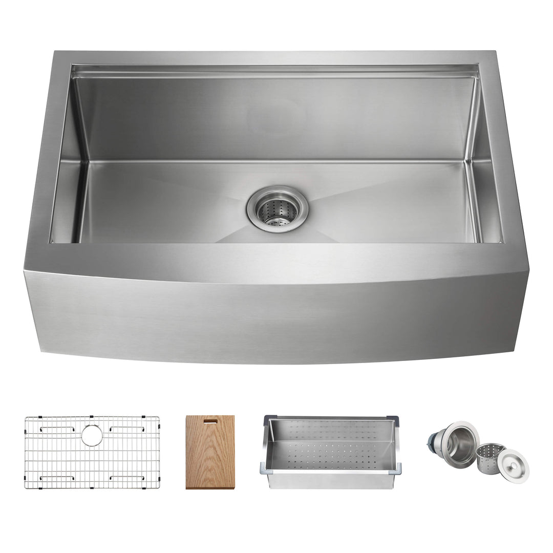 33" Farmhouse Apron Single Bowl Stainless Steel Workstation Kitchen Sink | ANVE Kitchen & Bath