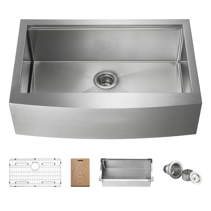 33" Farmhouse Apron Single Bowl Stainless Steel Workstation Kitchen Sink | ANVE Kitchen &amp; Bath