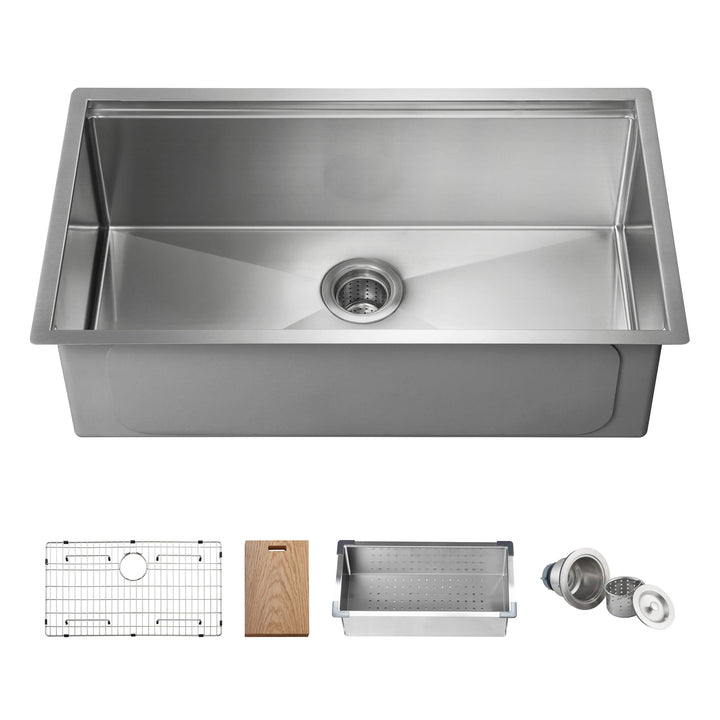 33" Undermount Single Bowl Stainless Steel Workstation Kitchen Sink | ANVE Kitchen &amp; Bath