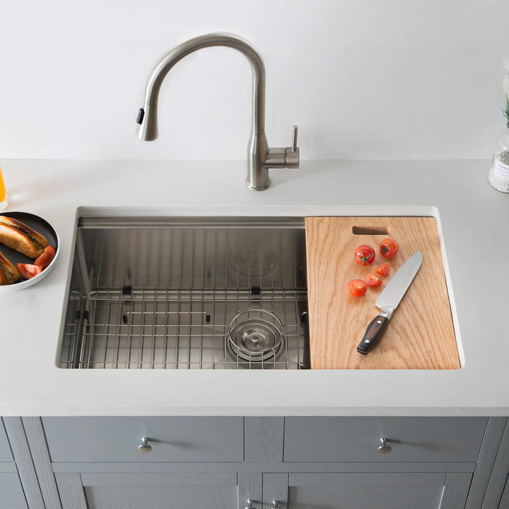 33" Undermount Single Bowl Stainless Steel Workstation Kitchen Sink