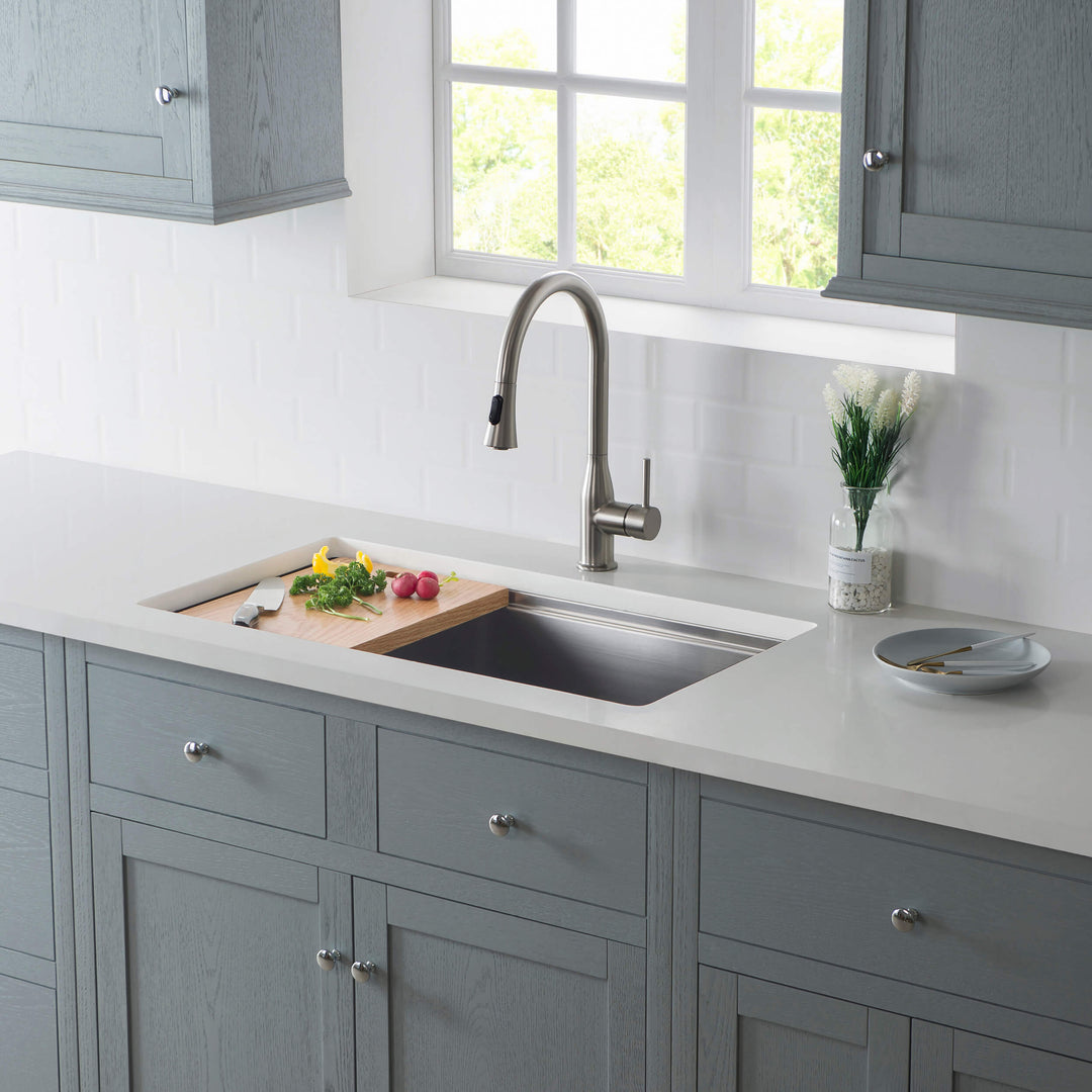 33" Undermount Single Bowl Stainless Steel Workstation Kitchen Sink