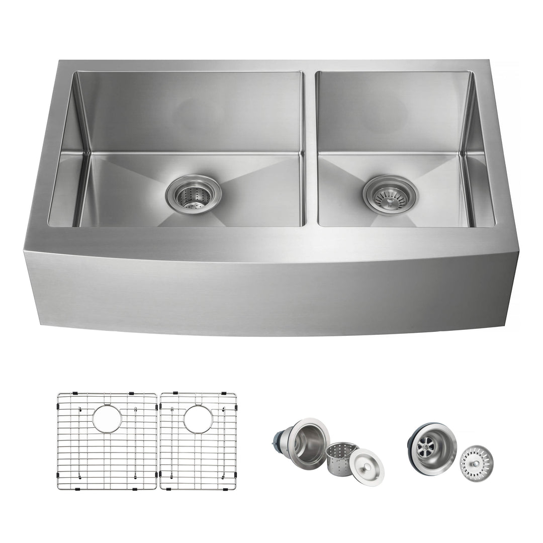 36" Farmhouse Apron Double Bowl Stainless Steel Kitchen Sink | ANVE Kitchen & Bath