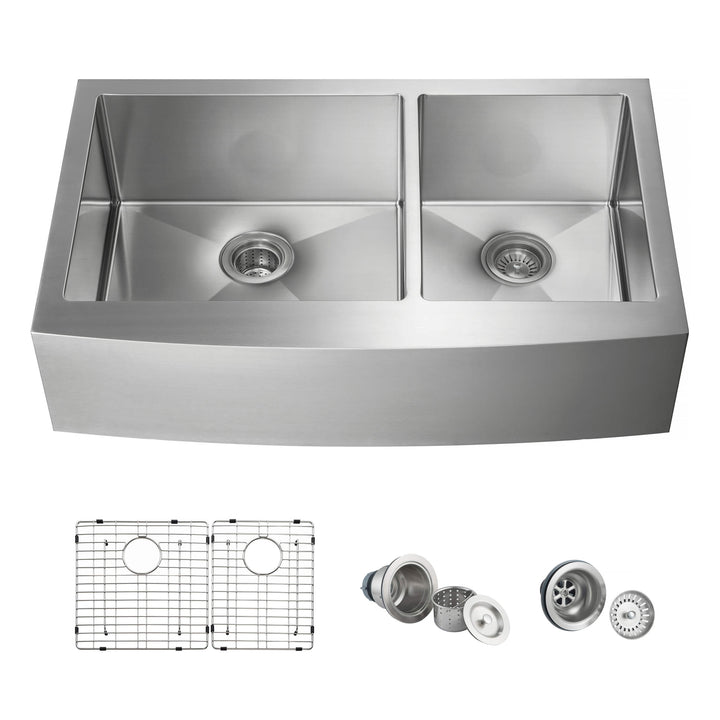 36" Farmhouse Apron Double Bowl Stainless Steel Kitchen Sink | ANVE Kitchen &amp; Bath