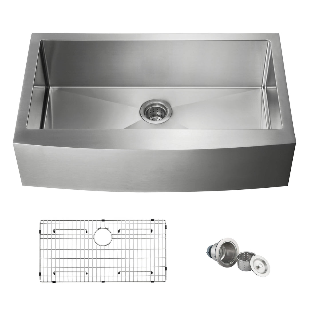 36" Farmhouse Apron Single Bowl Stainless Steel Kitchen Sink | ANVE Kitchen & Bath